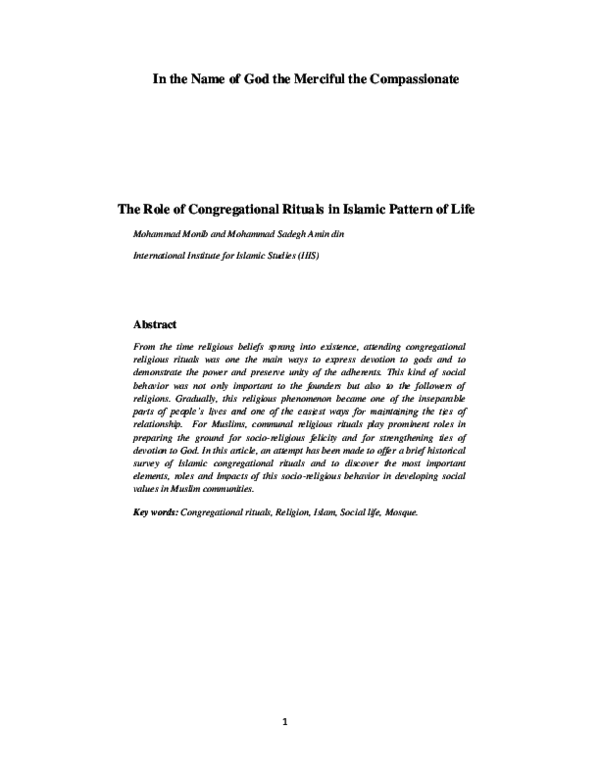 (PDF) The Role of Congregational Rituals in Islamic Pattern of Life