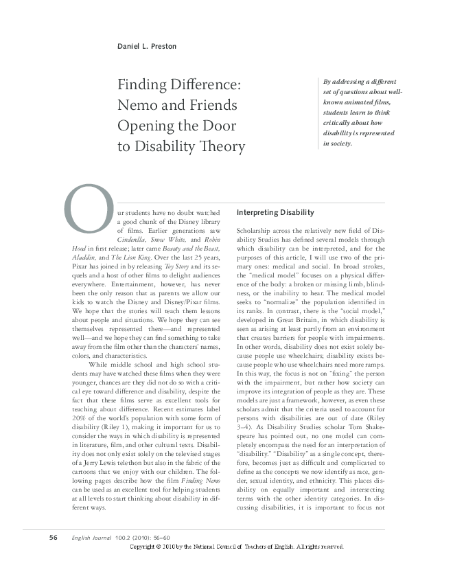 (PDF) Finding Difference: Nemo and Friends Opening the Door to ...