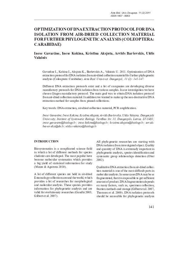 (PDF) OPTIMIZATION OF DNA EXTRACTION PROTOCOL FOR DNA ISOLATION FROM ...