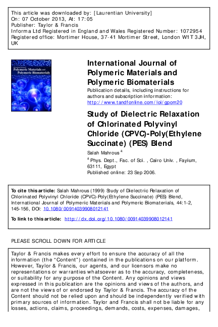 (PDF) Study of Dielectric Relaxation of Chlorinated Polyvinyl Chloride ...
