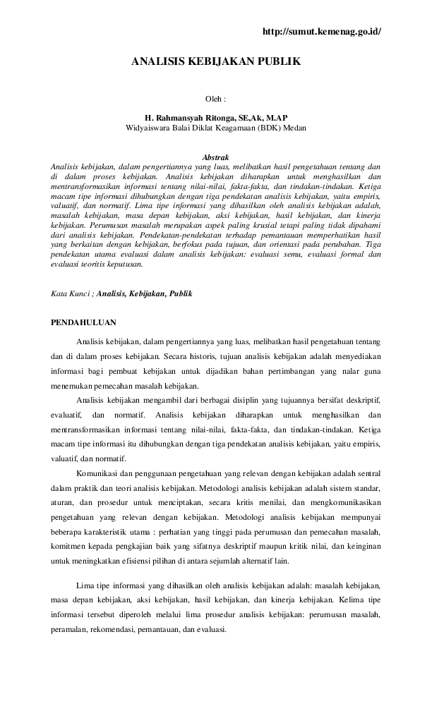 Pdf Analisis Kebijakan Publik Oleh Malik Wirahadi Kusuma Academia Edu
