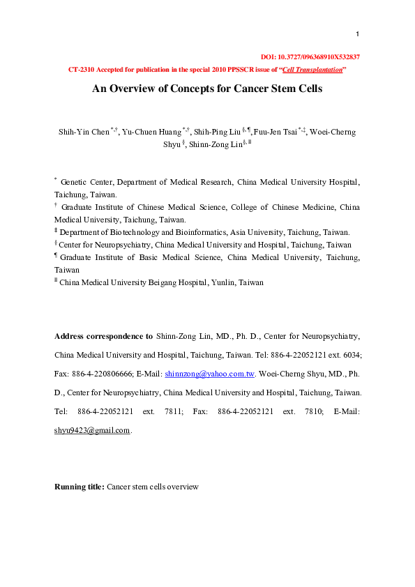 (PDF) An Overview of Concepts for Cancer Stem Cells