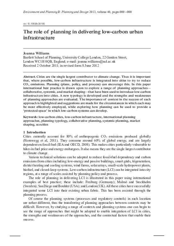 (PDF) The role of planning in delivering low-carbon urban infrastructure