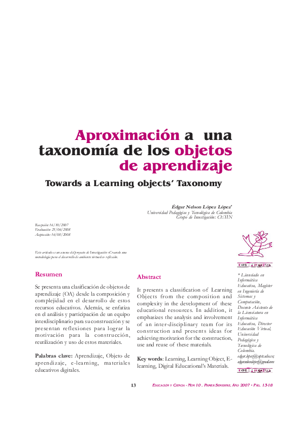 (PDF) Aproximación a una taxonomía de los objetos de aprendizaje ...