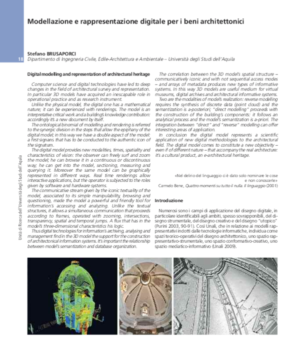 (PDF) Digital modelling and representation of architectural heritage