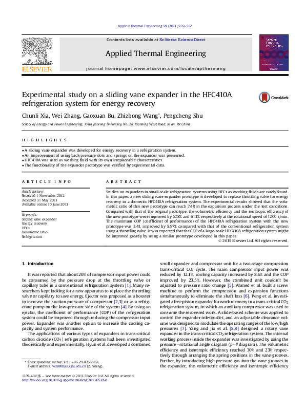 (PDF) Experimental study on a sliding vane expander in the HFC410A ...
