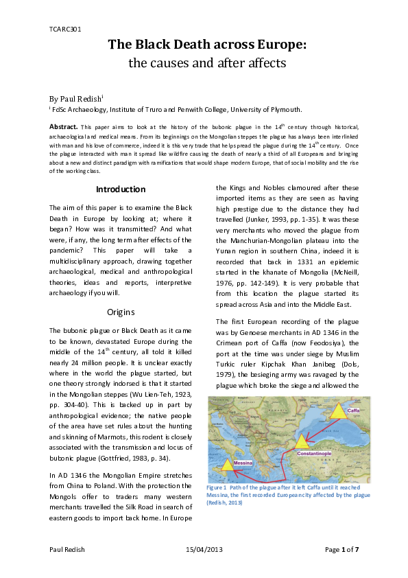 The Black Death across Europe- Conference paper