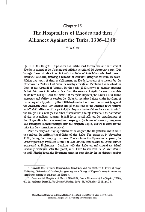 Pdf The Hospitallers Of Rhodes And Their Alliances Against - 