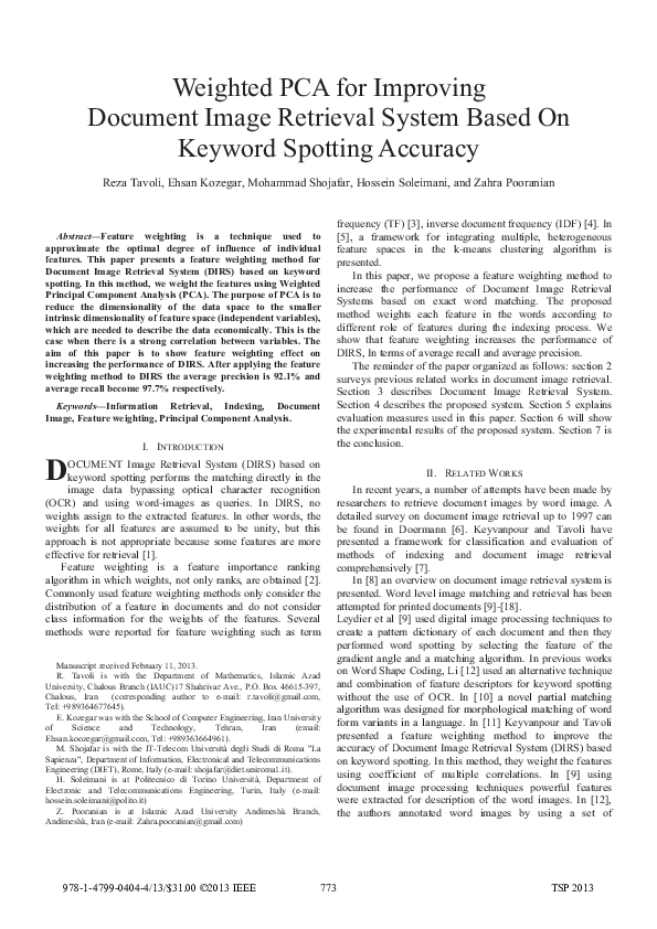 (PDF) Weighted PCA for Improving Document Image Retrieval System Based ...