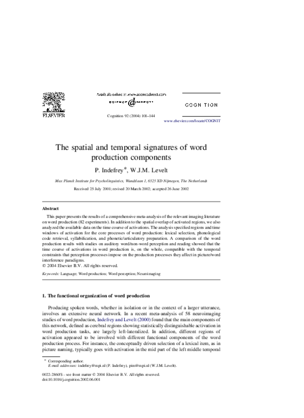 (PDF) The spatial and temporal signatures of word production components