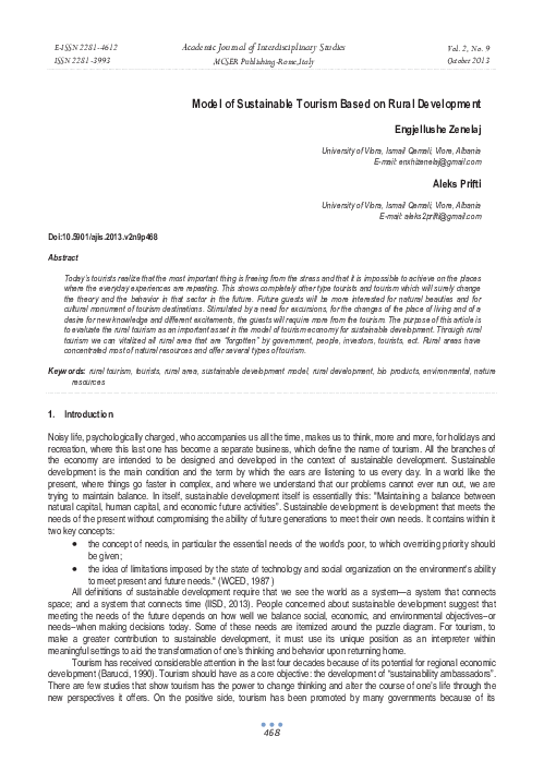 (PDF) Model of Sustainable Tourism Based on Rural Development