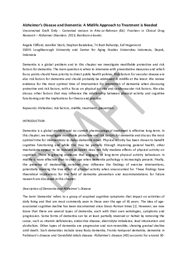 (PDF) Alzheimer's Disease and Dementia: A Midlife Approach to Treatment ...