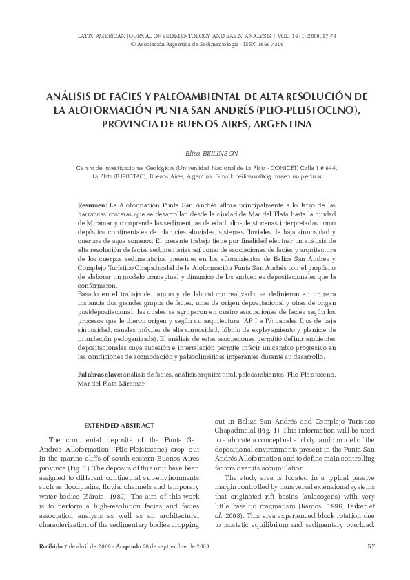 (PDF) ANÁLISIS DE FACIES Y PALEOAMBIENTAL DE ALTA RESOLUCIÓN DE LA