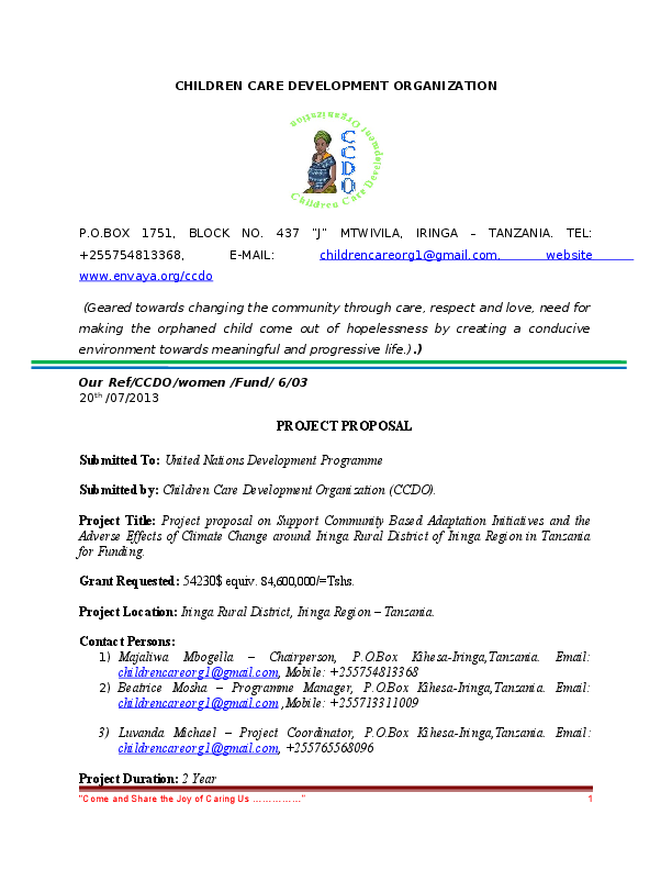 (DOC) Iringa Rural district project on climate change