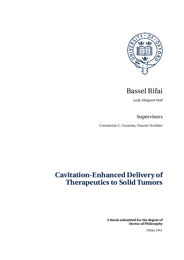 (PDF) Cavitation-Enhanced Delivery of Therapeutics to Solid Tumors