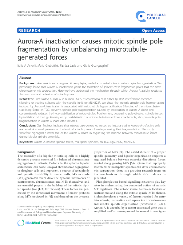 (PDF) Aurora-A inactivation causes mitotic spindle pole fragmentation ...