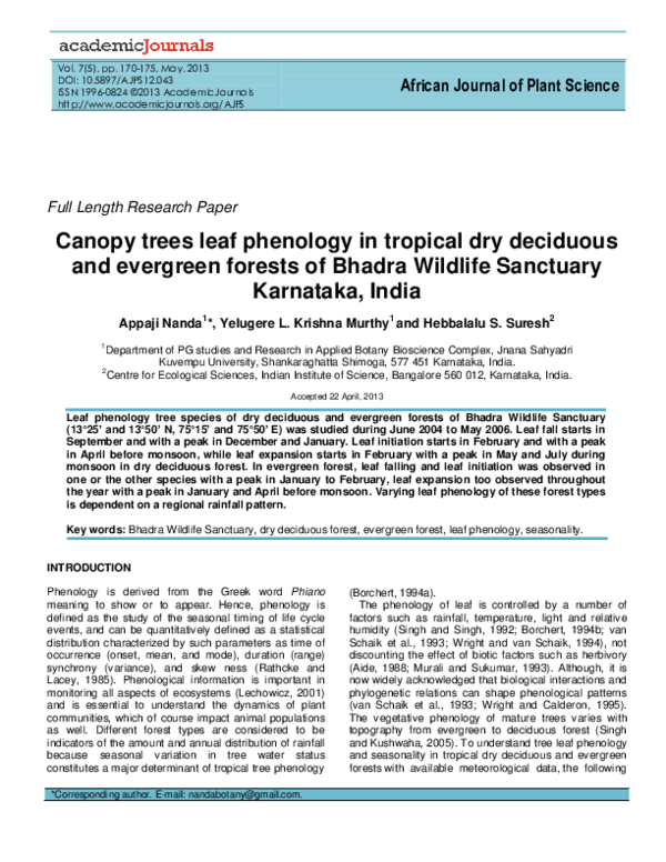 (PDF) Canopy trees leaf phenology in tropical dry deciduous and ...