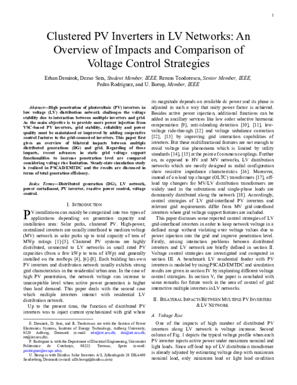 (PDF) Clustered PV inverters in LV networks: An overview of impacts and ...