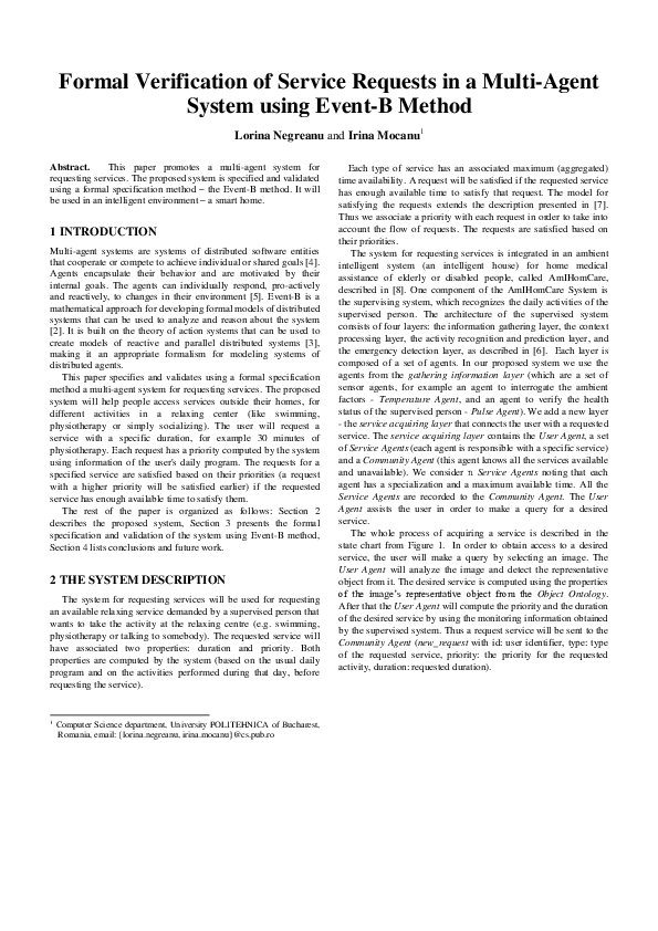 (PDF) Formal Verification of Service Requests in a Multi-Agent System ...