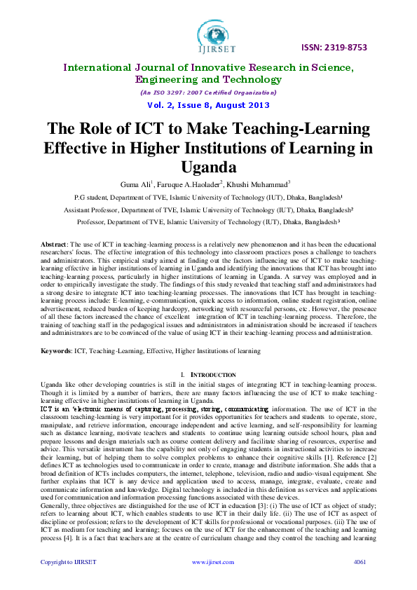 (PDF) The Role of ICT to Make Teaching-Learning Effective in Higher ...