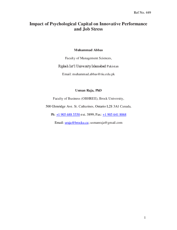 (PDF) Impact of Psychological Capital on Innovative Performance and Job ...