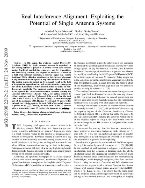 (PDF) Real Interference Alignment: Exploiting the Potential of Single ...