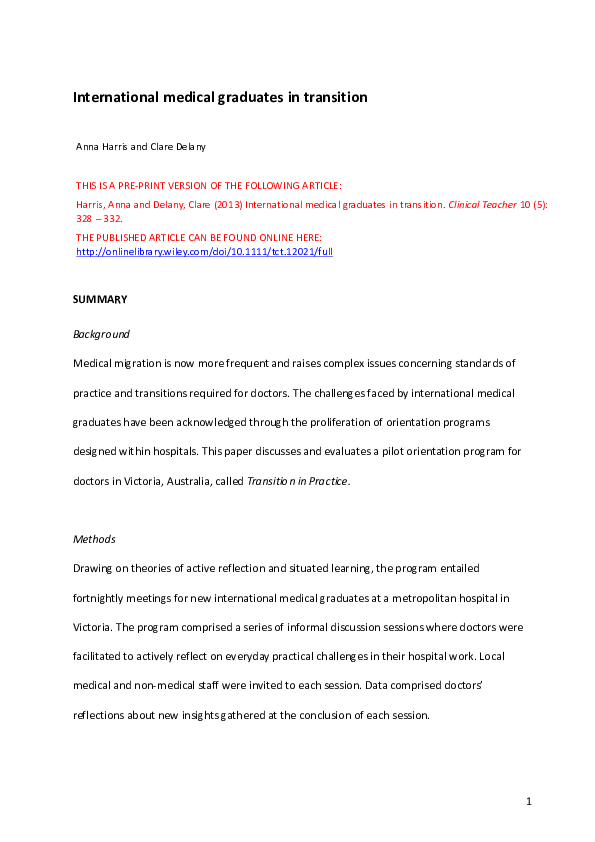 (PDF) International medical graduates in transition