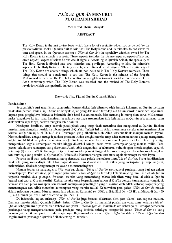 Doc I Jaz Al Quanmenurut M Quraishshihab Musa Mirza Academia Edu