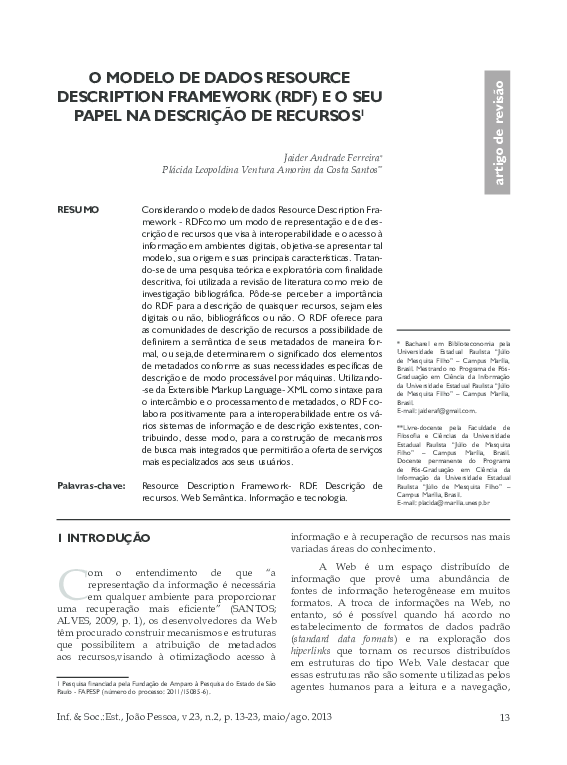 (PDF) O modelo de dados Resource Description Framework (RDF) e o seu ...
