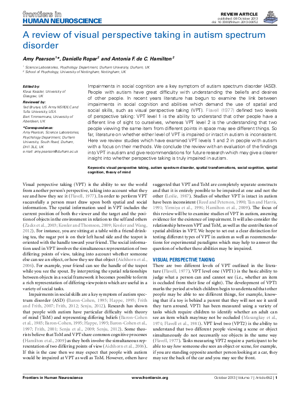 (PDF) A review of visual perspective taking in autism spectrum disorder