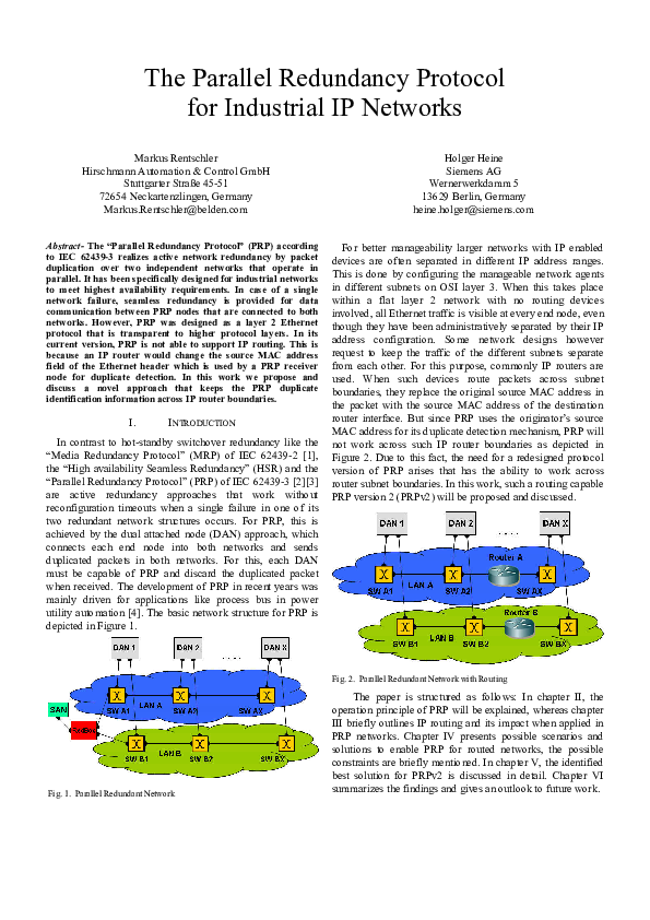 The Parallel Redundancy Protocol for Industrial IP Networks