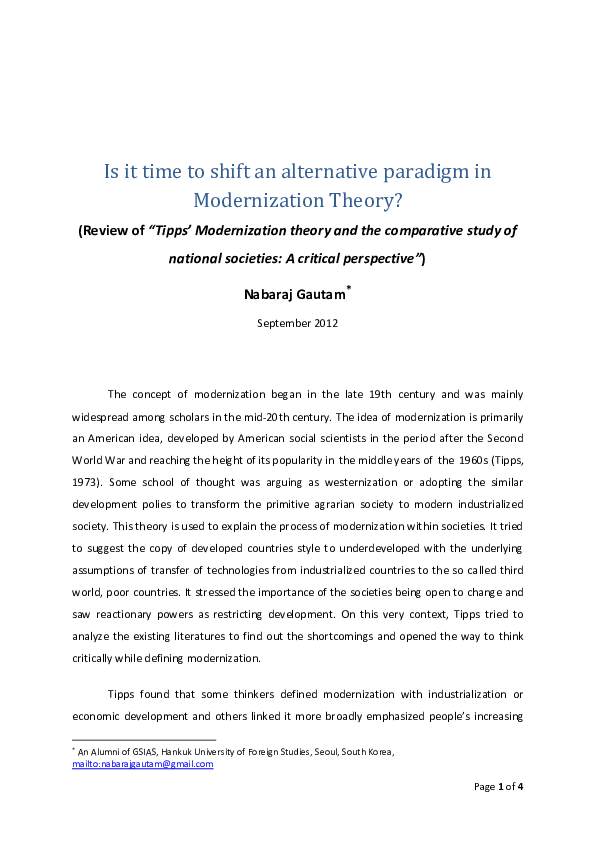 (PDF) Is it time to shift an alternative paradigm in Modernization Theory?