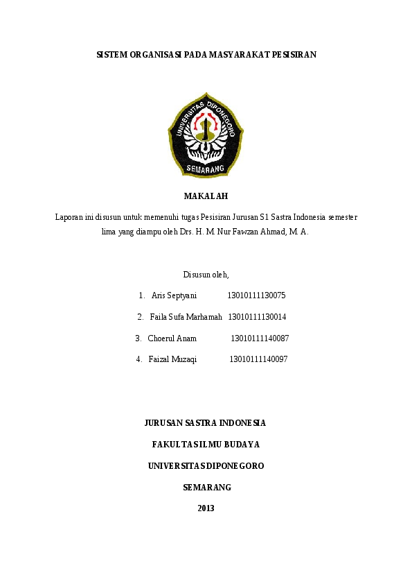 (DOC) SISTEM ORGANISASI PADA MASYARAKAT PESISIRAN MAKALAH (DOC) SISTEM ORGANISASI PADA MASYARAKAT PESISIRAN MAKALAH