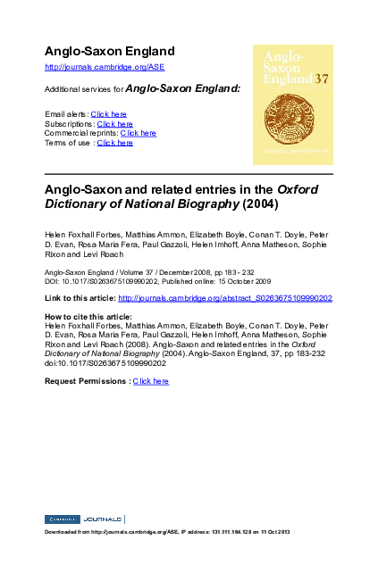 Anglo-Saxon and related entries in the Oxford Dictionary of National Biography (2004)