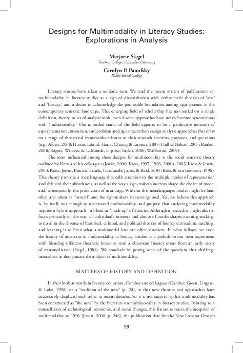 (PDF) Designs for Multimodality in Literacy Studies: Explorations in ...