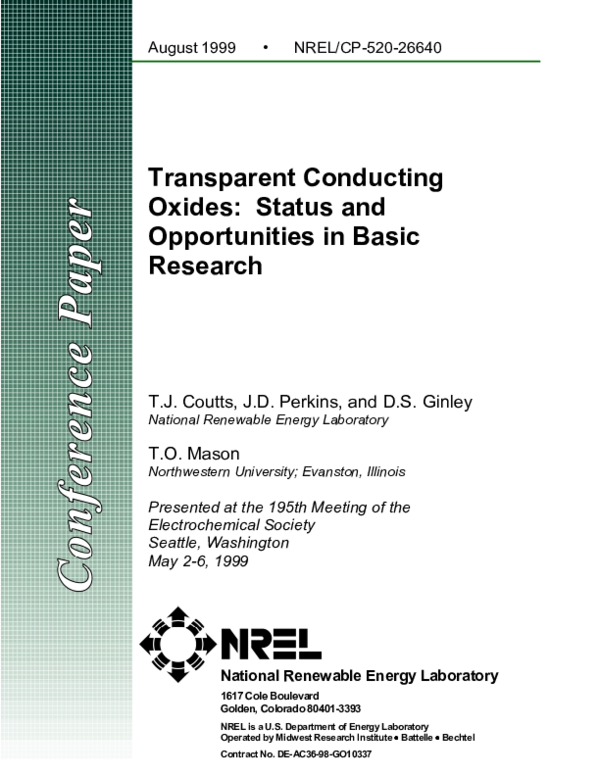 (PDF) Transparent Conducting Oxides Status and Opportunities in Basic Research Gilbeto