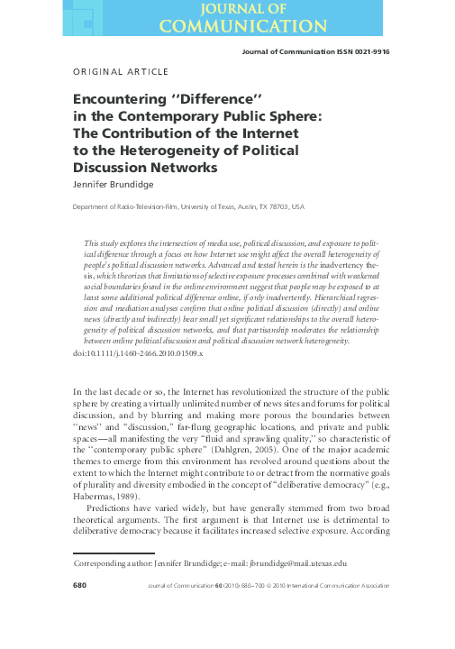 (PDF) The Contribution of the to Political Discussion Network