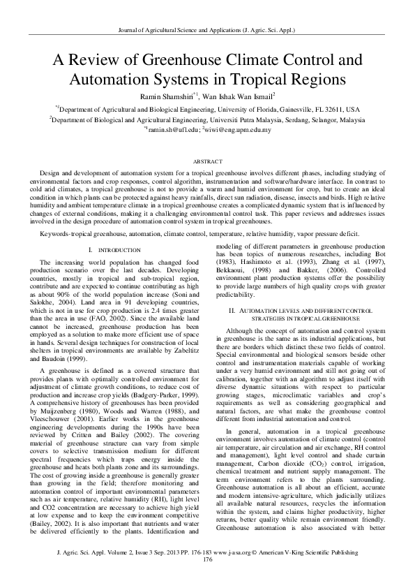 (PDF) A Review of Greenhouse Climate Control and Automation Systems in