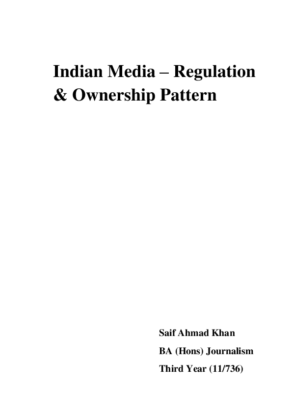 (PDF) Indian Media Regulation & Ownership Pattern Saif Ahmad Khan