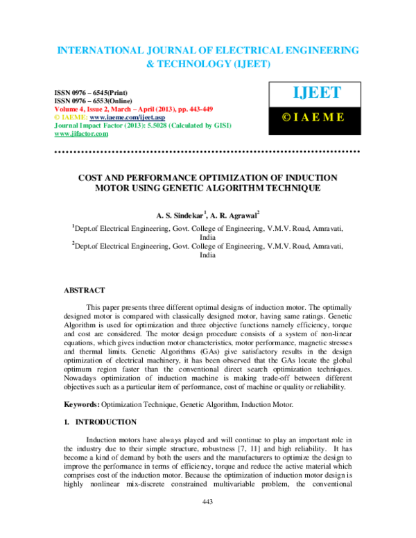 (PDF) COST AND PERFORMANCE OPTIMIZATION OF INDUCTION MOTOR USING GENETIC