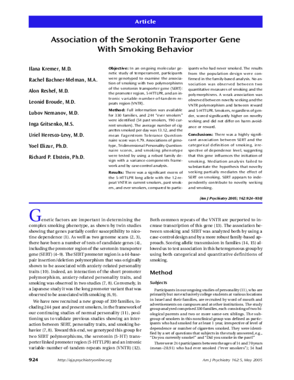 (PDF) Association of the Serotonin Transporter Gene With Smoking Behavior