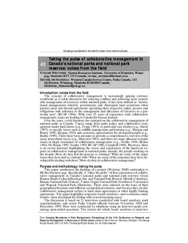 (PDF) Taking the pulse of collaborative management in Canada's national ...