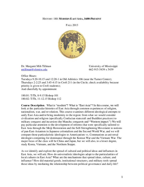 (DOC) History 180: Modern East Asia