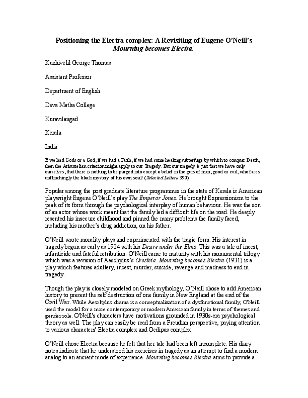 Doc Positioning The Electra Complex A Revisiting Of Eugene O Neill S Mourning Becomes Electra Thomas George Academia Edu
