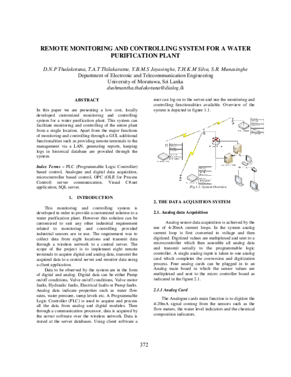(PDF) Remote Control and Monitoring System for a Water Purification Plant