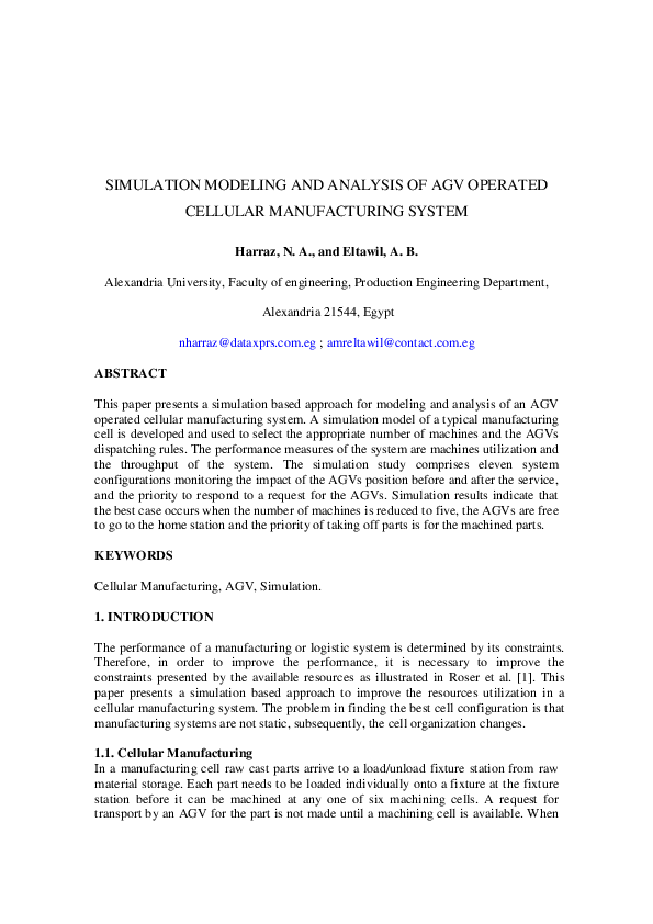  pdf simulation modeling and analysis of agv operated cellular