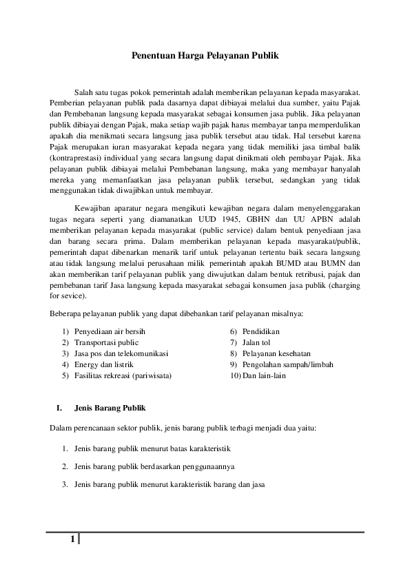 Doc Penentuan Harga Pelayanan Publik Talitha Fitri Aura Academia Edu