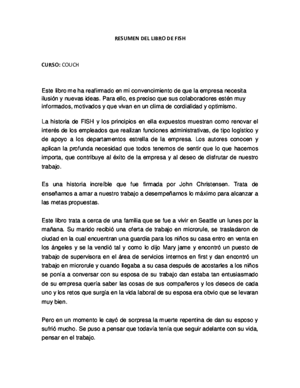 (DOC) RESUMEN DEL LIBRO DE FISH CURSO: COUCH