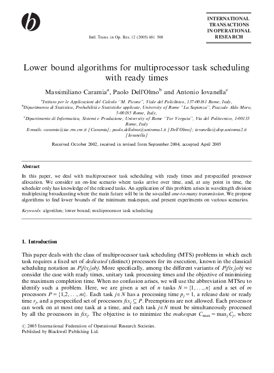 (PDF) Lower bound algorithms for multiprocessor task scheduling with ...