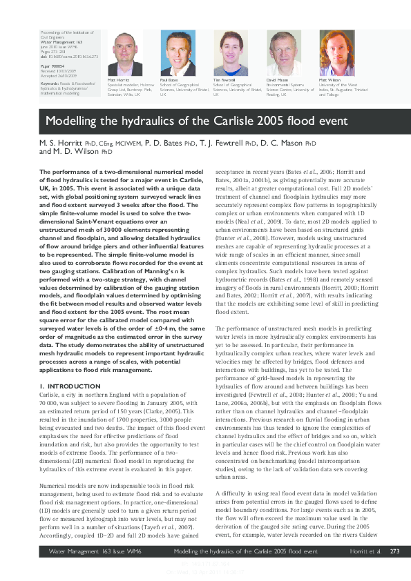 (PDF) Modelling hydraulics of Carlisle 2005 flood event Matthew